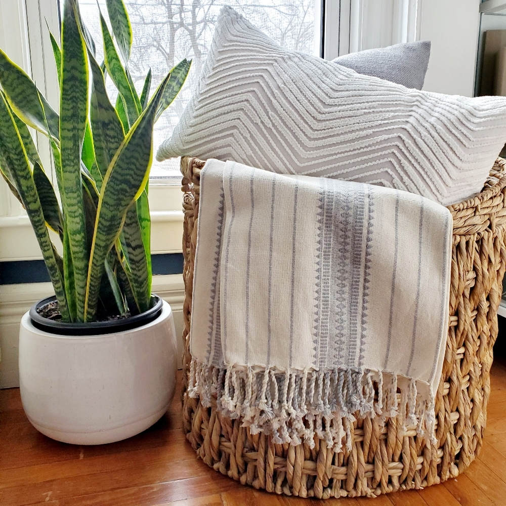 URBAN86 Super Soft Gray/Cream 100% Cotton Blanket Throw